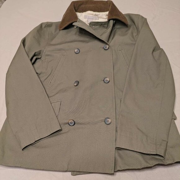 J. Crew Peacoat Light Canvas Womens S Double Brested Green w/ Brown Corduroy Top - Picture 2 of 13